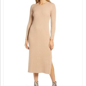 WAYF X BFF HOLLIE LONG SLEEVE SWEATER DRESS IN CAMEL
